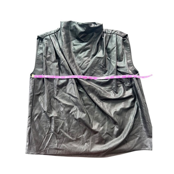 Amanda Uprichard Fabienne Black Faux Leather Sleeveless Top Cowl Neck Blouse - Picture 5 of 9